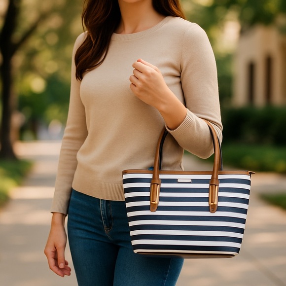 Aldo Vegan Leather Nautical Stripe Shoulder Bag Women Old Money Classic Preppy - Picture 12 of 12